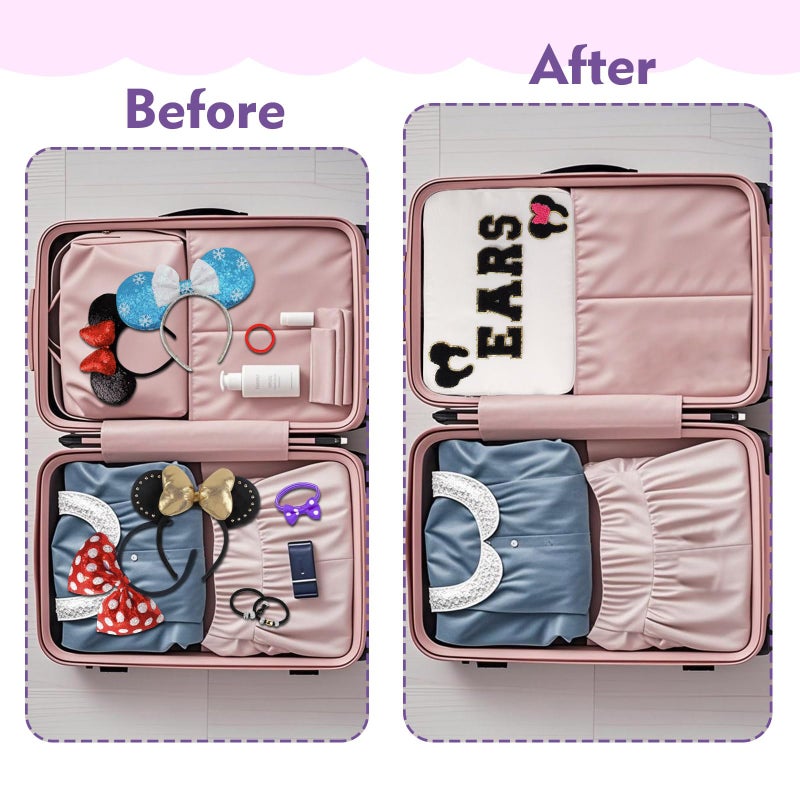 Dealkion Headband Holder Organizer Headband Storage Mouse Ear Holder Bag Hair Accessories Organizer Chenille Letter Makeup Bag Park Travel Essentials Gifts for Women - Image 5