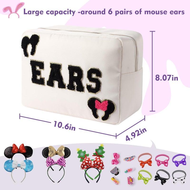Dealkion Headband Holder Organizer Headband Storage Mouse Ear Holder Bag Hair Accessories Organizer Chenille Letter Makeup Bag Park Travel Essentials Gifts for Women - Image 3