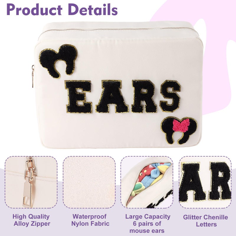 Dealkion Headband Holder Organizer Headband Storage Mouse Ear Holder Bag Hair Accessories Organizer Chenille Letter Makeup Bag Park Travel Essentials Gifts for Women - Image 4
