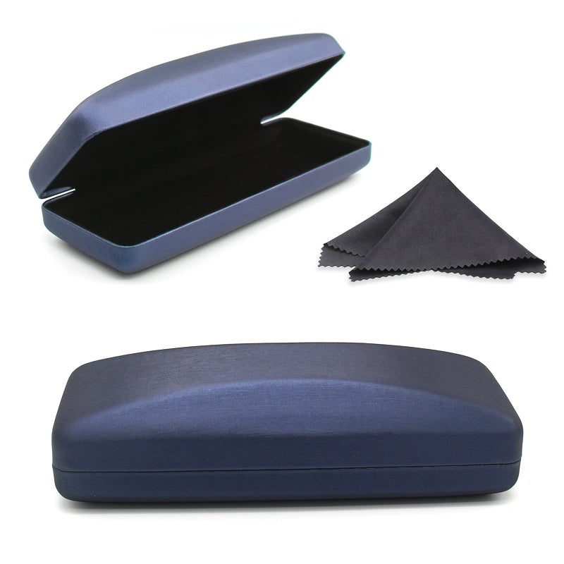 SMARTTOP Eyeglass Case, Sunglasses Glasses Case Hard Shell With Cleaning Cloth, Portable PU leather Lightweight Eye glass Carry Case (Navy Blue) - Image 1
