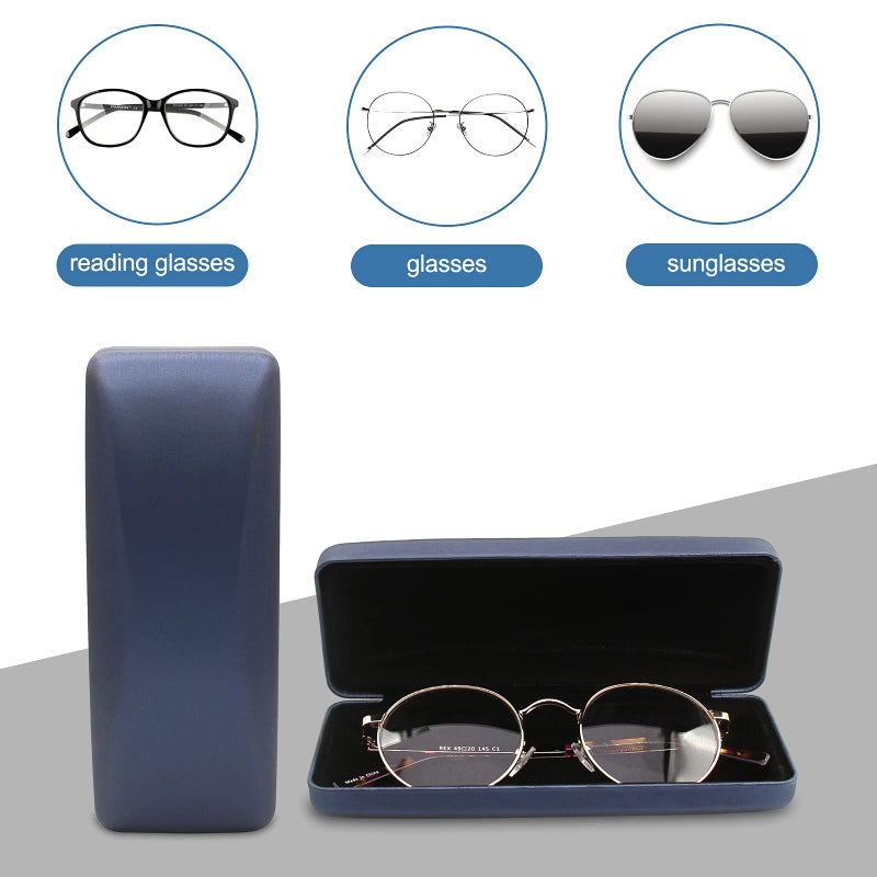 SMARTTOP Eyeglass Case, Sunglasses Glasses Case Hard Shell With Cleaning Cloth, Portable PU leather Lightweight Eye glass Carry Case (Navy Blue) - Image 3