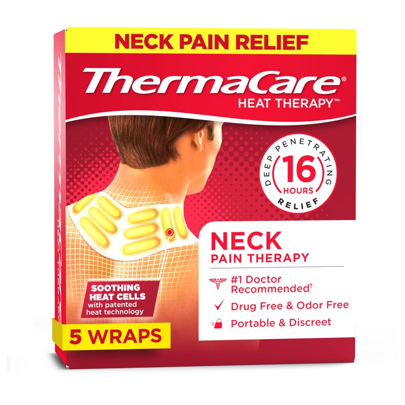 ThermaCare Neck & Shoulder Heat Wraps - Pain Relief Heating Pads for Stiff Muscles & Aches - 16-Hour Drug-Free Therapy - Portable & Discreet - 5-Count - Image 1