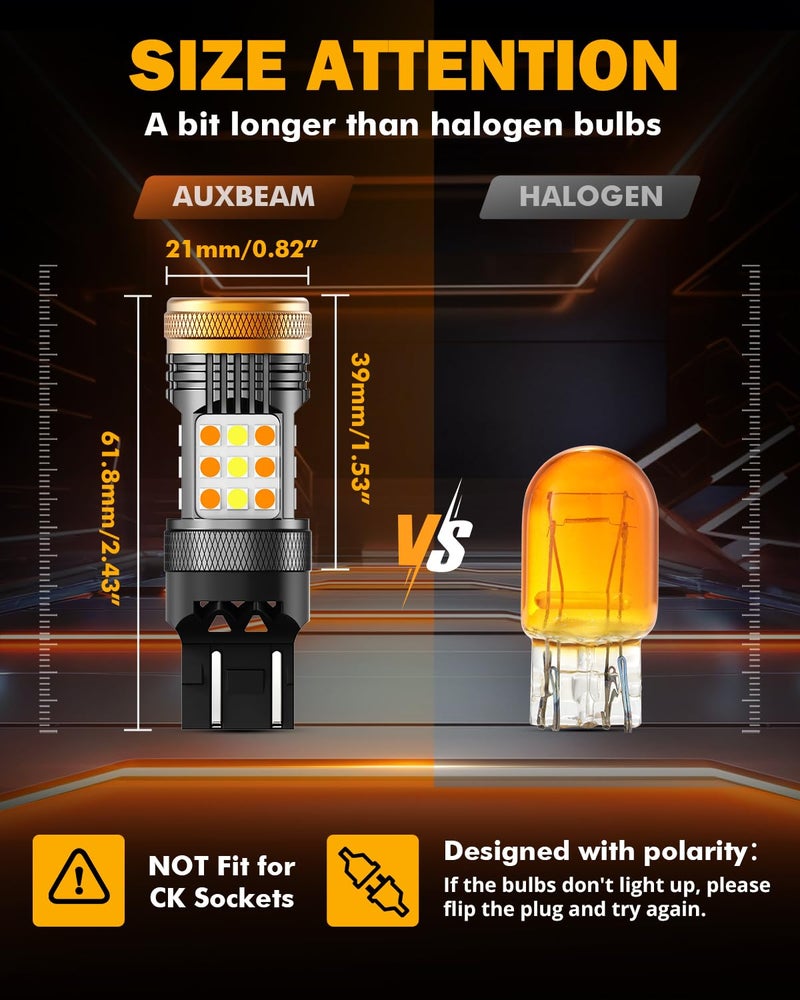 Auxbeam B21 Series 7443 Switchback LED Bulbs Built in Resistor CANBUS Error Free Anti Hyper Flash 7443 7444 7444NA T20 Bulbs White and Amber 600% Super Bright Turn Signal Light DRL Parking Light - Image 5