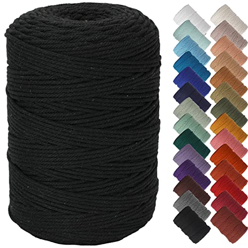 NOANTA Black Macrame Cord 3mm x 328yards Colored Macrame Rope Cotton Rope Macrame Yarn Colorful Cotton Craft Cord for Wall Hanging Plant Hangers Crafts Knitting - Image 1