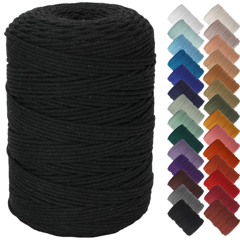 NOANTA Black Macrame Cord 3mm x 328yards Colored Macrame Rope Cotton Rope Macrame Yarn Colorful Cotton Craft Cord for Wall Hanging Plant Hangers Crafts Knitting - Image 3