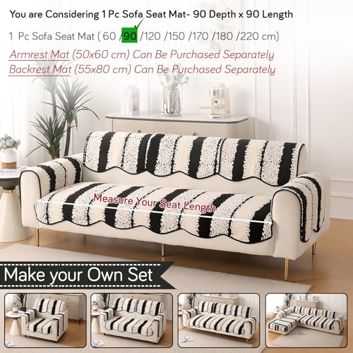 HOKIPO Luxury Wavy Anti Slip Plush Sofa Cover Mat | Make Your Own Sofa Cover Set, Mat Length 90(D) x 90(L) cm, Black (AR-5981-BLK) - Image 4