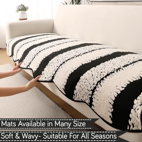 HOKIPO Luxury Wavy Anti Slip Plush Sofa Cover Mat | Make Your Own Sofa Cover Set, Mat Length 90(D) x 90(L) cm, Black (AR-5981-BLK) - Image 2