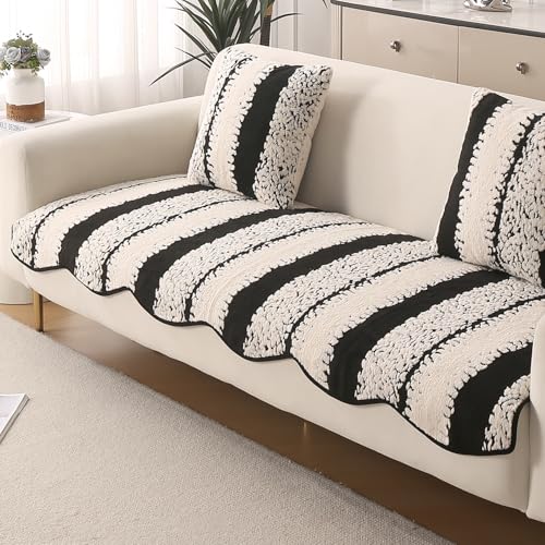HOKIPO Luxury Wavy Anti Slip Plush Sofa Cover Mat | Make Your Own Sofa Cover Set, Mat Length 90(D) x 90(L) cm, Black (AR-5981-BLK) - Image 1