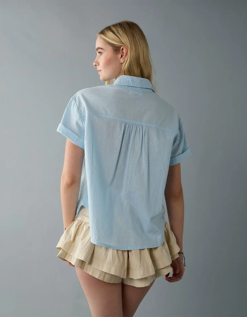 American Eagle AE Linen-Blend Button-Up Shirt