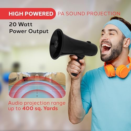 Pyle 20W Megaphone Bullhorn 543 x 866 Portable Megaphone 400Yard Projection Range Automatic Siren Voice Talk Music Whistle Adjustable Volume Shoulder Strap Battery Operated - Image 3