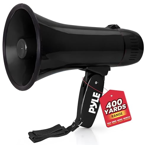 Pyle 20W Megaphone Bullhorn 543 x 866 Portable Megaphone 400Yard Projection Range Automatic Siren Voice Talk Music Whistle Adjustable Volume Shoulder Strap Battery Operated - Image 1