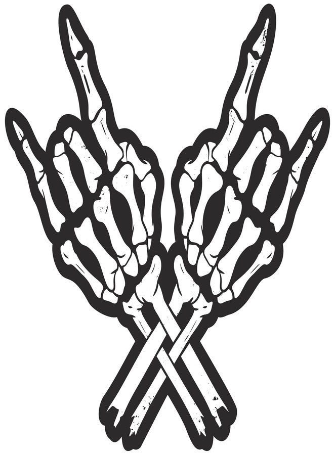 VulgrCo Skeleton Hands Rock On Horns Sign Black White Funny Sticker Vinyl Waterproof UV Resistant Decal For Phones Laptops Water Bottles Tumblers Boats Cars Trucks Windows Kayak 3" inch Bumper - Image 1