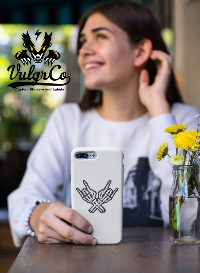VulgrCo Skeleton Hands Rock On Horns Sign Black White Funny Sticker Vinyl Waterproof UV Resistant Decal For Phones Laptops Water Bottles Tumblers Boats Cars Trucks Windows Kayak 3" inch Bumper - Image 3