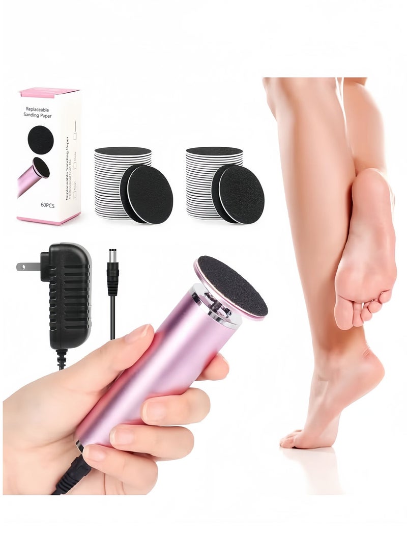 Electric Foot File Remover Callus: Profesional Pedicure Tool for Callus Remover - Adjustable Speed Feet File Grinder with 60 Pcs Replacement Sandpaper Disk for Skin and Callusesï¼Sandpaper Disk for Home Spa Salon(Pink) - Image 2