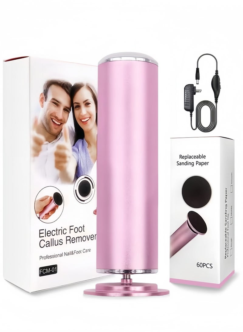 Electric Foot File Remover Callus: Profesional Pedicure Tool for Callus Remover - Adjustable Speed Feet File Grinder with 60 Pcs Replacement Sandpaper Disk for Skin and Callusesï¼Sandpaper Disk for Home Spa Salon(Pink) - Image 1