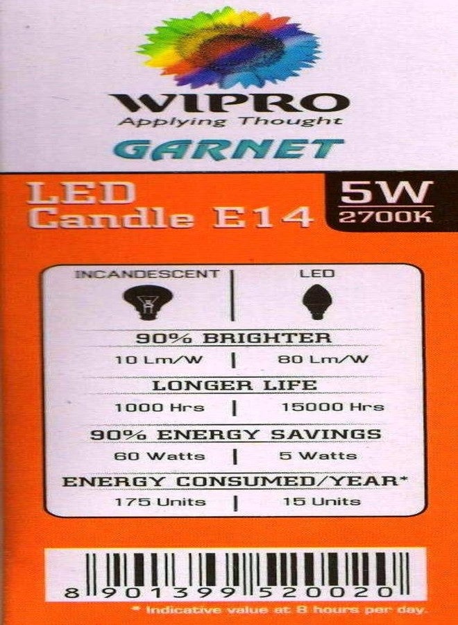 wipro Garnet 5 W E14 Base Clear Candle LED Culb | Warm White (2700K) | Pack of 2 | Clear optics for sparkling effect | LED Filament Bulb for Home, office, chandellior, decorative lamp shade - Image 4