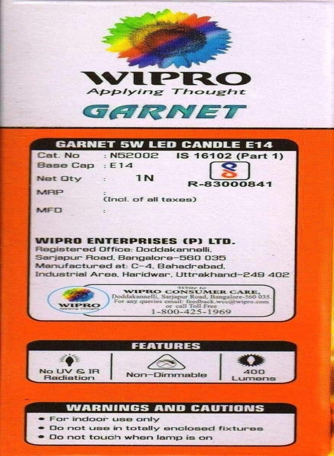 wipro Garnet 5 W E14 Base Clear Candle LED Culb | Warm White (2700K) | Pack of 2 | Clear optics for sparkling effect | LED Filament Bulb for Home, office, chandellior, decorative lamp shade - Image 5