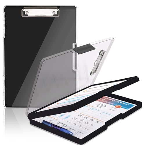 SFLHHDM Clipboard with Storage,Heavy Duty Clip Boards 8.5x11 with 2 Storage Case,Clear Visible Top Panel Storage Clipboards,Side Opening Clip Boards,Nursing Clipboard Folder Case for Office Supplies-Black - Image 1