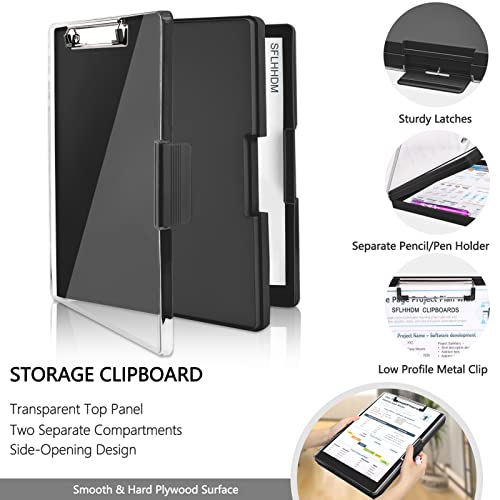 SFLHHDM Clipboard with Storage,Heavy Duty Clip Boards 8.5x11 with 2 Storage Case,Clear Visible Top Panel Storage Clipboards,Side Opening Clip Boards,Nursing Clipboard Folder Case for Office Supplies-Black - Image 3