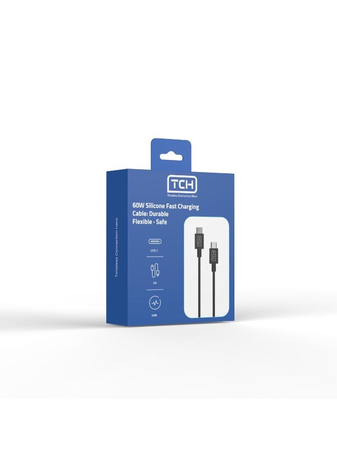 TCH 60W Silicone Fast charging cable Durable Flexible Safe 2 meter Type C to Type C for smartphones, tablets, laptops, and more - Image 3