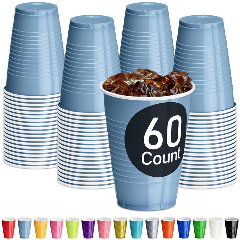 DecorRack Light Blue Plastic Cups, 12 oz Disposable Cups, Party Supplies (60 Count) - Image 1