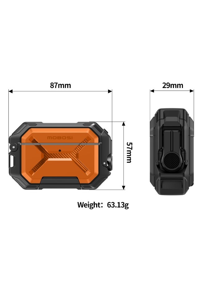 موبوسي جراب لسماعات **AirPods Pro 3** مقاوم للماء بمعيار **IP68**، متوافق مع MagSafe، غطاء حماية بمعيار عسكري لسماعات **AirPods Pro 3** مزوّد بقفل أمان، حلقة مفاتيح وحامل للهاتف (إصدار 2025)، برتقالي. - Image 5