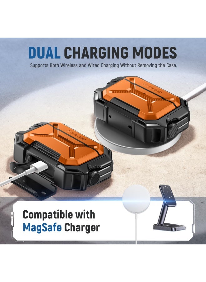 موبوسي جراب لسماعات **AirPods Pro 3** مقاوم للماء بمعيار **IP68**، متوافق مع MagSafe، غطاء حماية بمعيار عسكري لسماعات **AirPods Pro 3** مزوّد بقفل أمان، حلقة مفاتيح وحامل للهاتف (إصدار 2025)، برتقالي. - Image 3