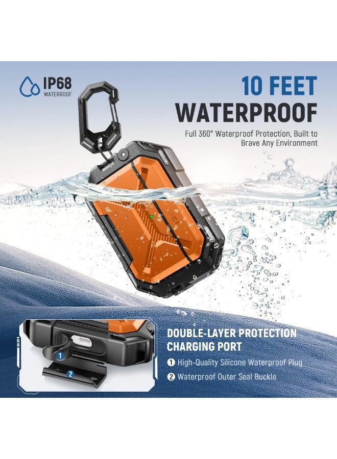 موبوسي جراب لسماعات **AirPods Pro 3** مقاوم للماء بمعيار **IP68**، متوافق مع MagSafe، غطاء حماية بمعيار عسكري لسماعات **AirPods Pro 3** مزوّد بقفل أمان، حلقة مفاتيح وحامل للهاتف (إصدار 2025)، برتقالي. - Image 2