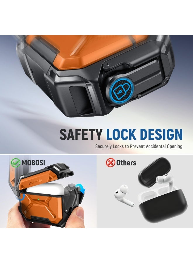 موبوسي جراب لسماعات **AirPods Pro 3** مقاوم للماء بمعيار **IP68**، متوافق مع MagSafe، غطاء حماية بمعيار عسكري لسماعات **AirPods Pro 3** مزوّد بقفل أمان، حلقة مفاتيح وحامل للهاتف (إصدار 2025)، برتقالي. - Image 4