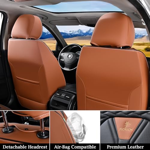 FLORICH Leather Seat Covers, Seat Covers Full Set, Car Seat Protectors 5 Seats,Automotive Seat Covers Fit for Most Cars Trucks-Brown&Black - Image 3