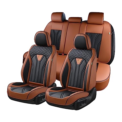 FLORICH Leather Seat Covers, Seat Covers Full Set, Car Seat Protectors 5 Seats,Automotive Seat Covers Fit for Most Cars Trucks-Brown&Black - Image 1