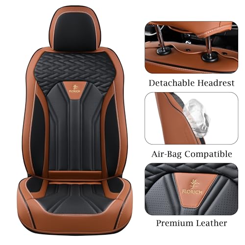 FLORICH Leather Seat Covers, Seat Covers Full Set, Car Seat Protectors 5 Seats,Automotive Seat Covers Fit for Most Cars Trucks-Brown&Black - Image 5