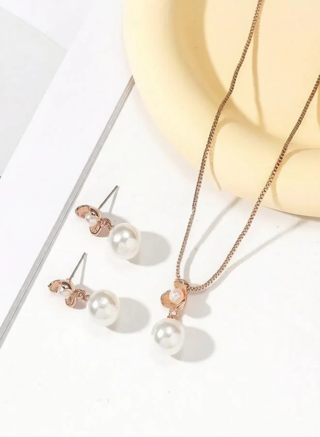 Take Two Rose Gold Floral Pearl Jewelry Set