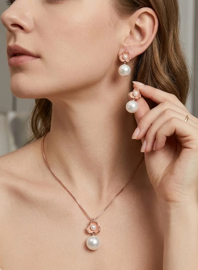 Take Two Rose Gold Floral Pearl Jewelry Set
