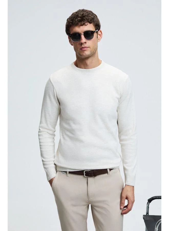 GRIMELANGE VAREX Men's Round‑Neck Basic Slim‑Fit Cream Knit Sweater.