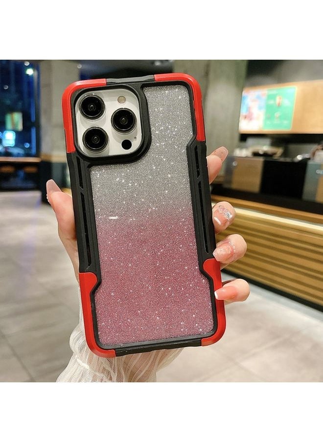 Generic Case Cover For iPhone 13 Armor Acrylic 3 in 1 Gradient Glitter Powder Phone Case Red 