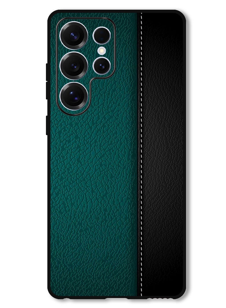 Theodor Protective Case Anti Scratch Shock Proof Bumper Cover For Samsung Galaxy S25 Ultra Green Black Leather Pattern - Image 1