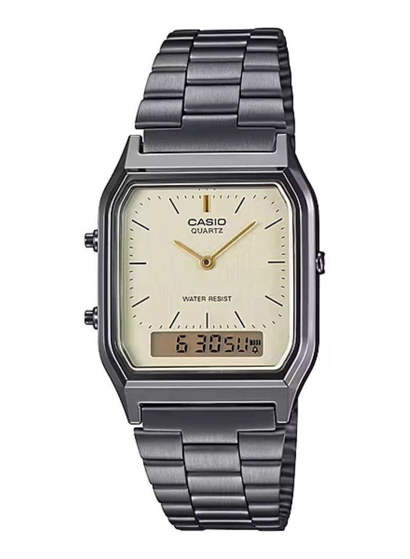 CASIO ساعة يد رقمية وتناظرية من الفولاذ المقاوم للصدأ للرجال AQ-230GG-9ADF