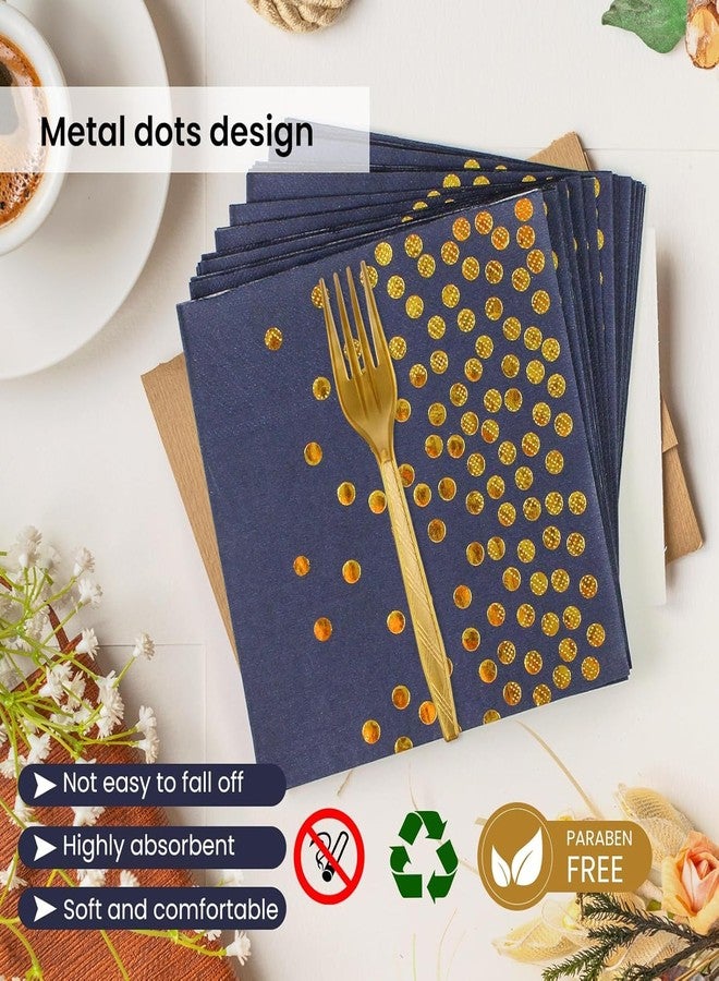BOKFJBP 75PCS Paper Plates&Napkins Set, Blue Gold Dot Disposable Party Dinnerware 7IN Dessert Plates 6.5IN Napkins 6.3IN Plastic Fork Tableware for Birthday Party Weddings Holidays Decoration 25 Guests - Image 4