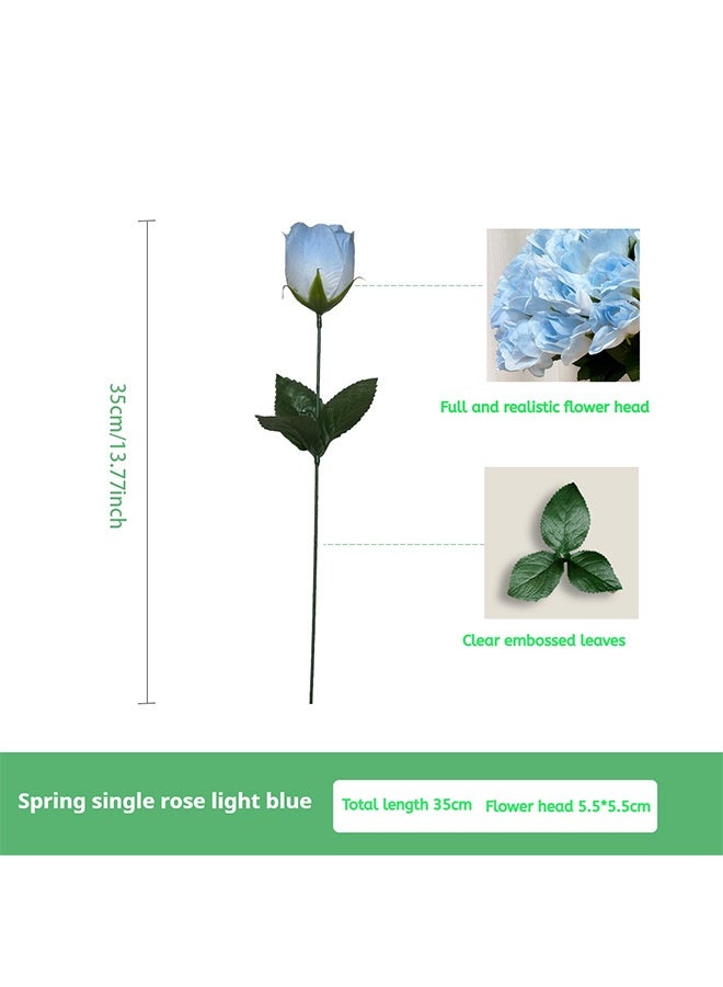 Generic 10-Pieces Artificial Roses Flower, Sky Blue Silk Roses Bouquet Long Stem Roses, Wedding Bouquet, Party, Home dector(Sky Blue/Green)  - Image 4