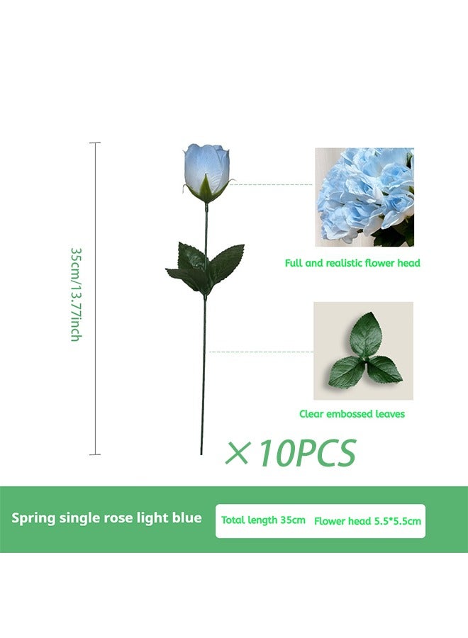 10-Pieces Artificial Roses Flower, Sky Blue Silk Roses Bouquet Long Stem Roses, Wedding Bouquet, Party, Home dector(Sky Blue/Green) - Image 4