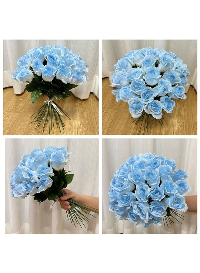 10-Pieces Artificial Roses Flower, Sky Blue Silk Roses Bouquet Long Stem Roses, Wedding Bouquet, Party, Home dector(Sky Blue/Green) - Image 3