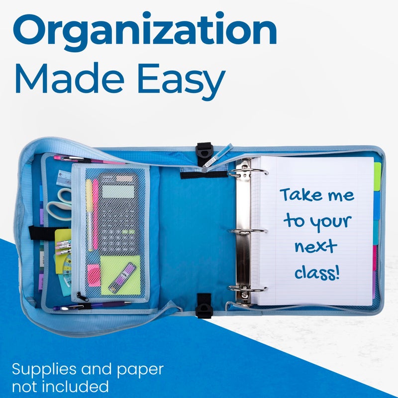 Case it Case-it Mighty Zip Tab School Zipper Binder | 3-Inch O-Rings, 600-Sheet Capacity, 5-Subject Expanding File Folder, Multiple Pockets & Storage Organizer, Shoulder Strap | D-146 Watercolor Sky - Image 4