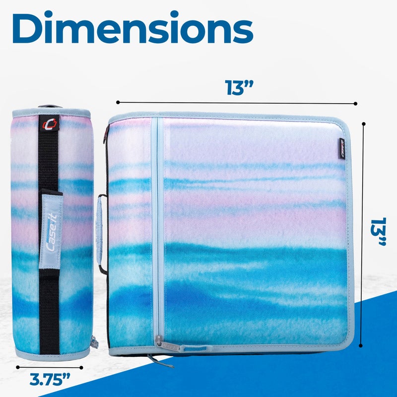 Case it Case-it Mighty Zip Tab School Zipper Binder | 3-Inch O-Rings, 600-Sheet Capacity, 5-Subject Expanding File Folder, Multiple Pockets & Storage Organizer, Shoulder Strap | D-146 Watercolor Sky - Image 2