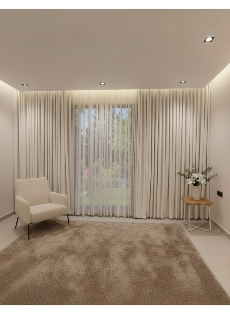 Elegant Off White wavy curtain, Various sizes length, includes tracks and accessories, featuring two layers — sheer chiffon and 100% blackout fabric for full light control and privacy. - Image 1