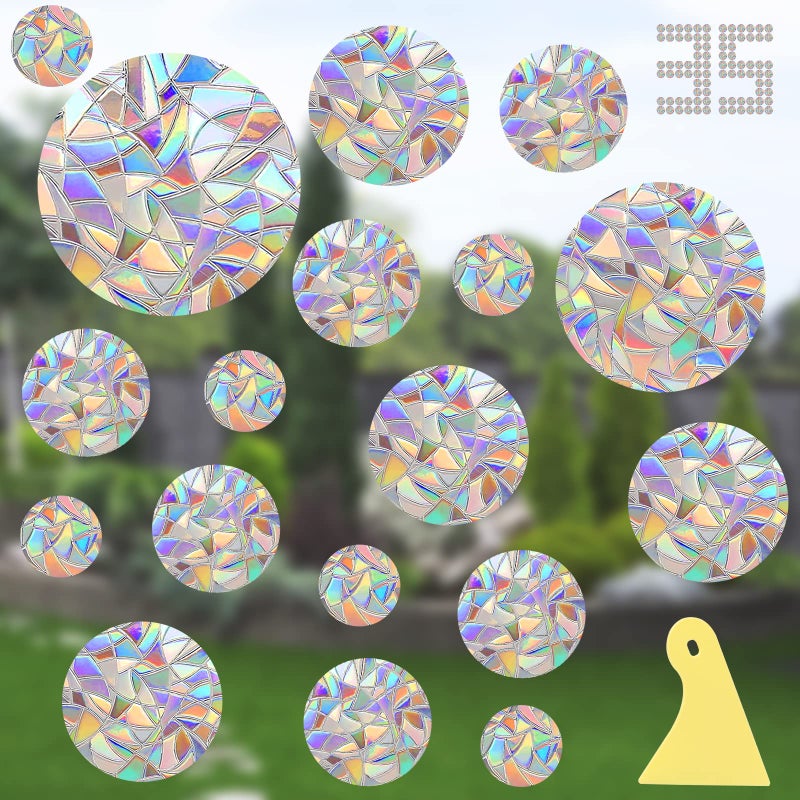 DELLAN Window Decals for Birds Strikes, DELLAN 35 Anti-Collision Bird Deflectors, Suncatcher Stickers Rainbow Window Clings for Glass Windows - Image 1