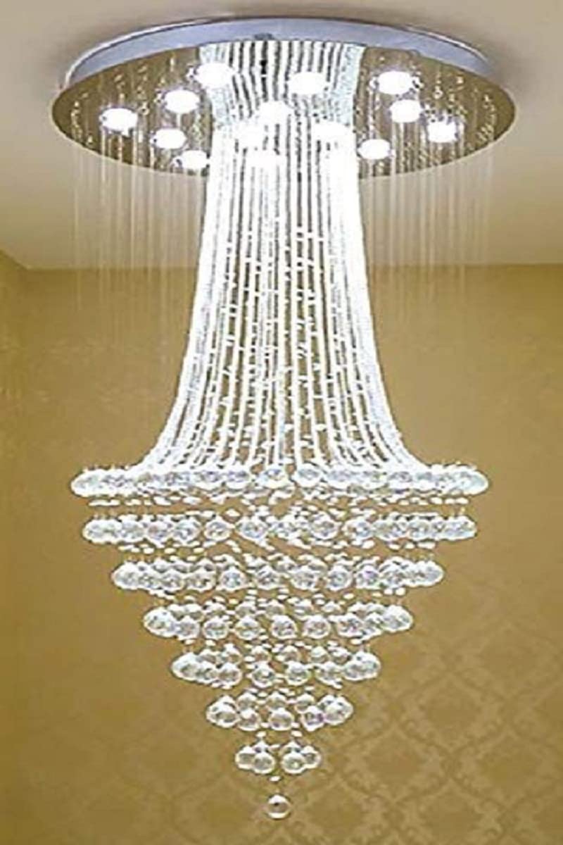 CRYSTA WORLD 4-Lights Modern Chandelier K9 Crystal Chandelier Light Fixture,Modern Flush Mount Ceiling Light Fixtures Raindrop Chandelier for Bedroom,Dining Room,Living Room,H18 x D12 - Image 1