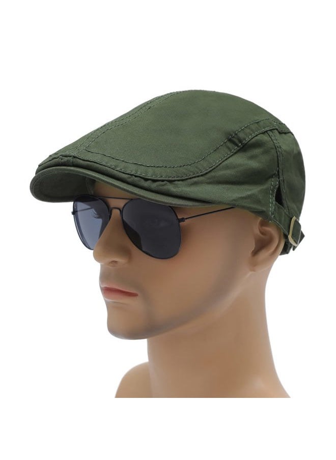 ZLYC Men Cotton Flat Cap Summer Scally Ivy Gatsby Newsboy Beret Driver Cabbie Hunting Hat (Side Buckle Army Green)  - Image 2