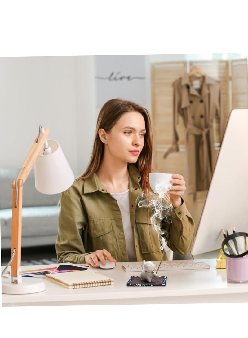 SYOSI حامل بخور حامل بخور للعصي حامل بخور للزينة لليوغا العلاج العطري التأمل ديكور المنزل غرفة المعيشة مكتب هدايا لعشاق القطط حامل بخور للديكور المنزلي بدون عصا - Image 4