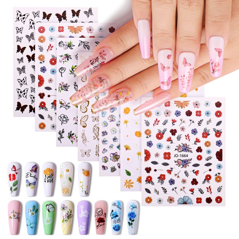 AIMEILI 30 Sheets Nail Art Stickers Colorful Butterfly Flower 3D Self-Adhesive Nail Stickers for Nail Art Decoration - Image 2